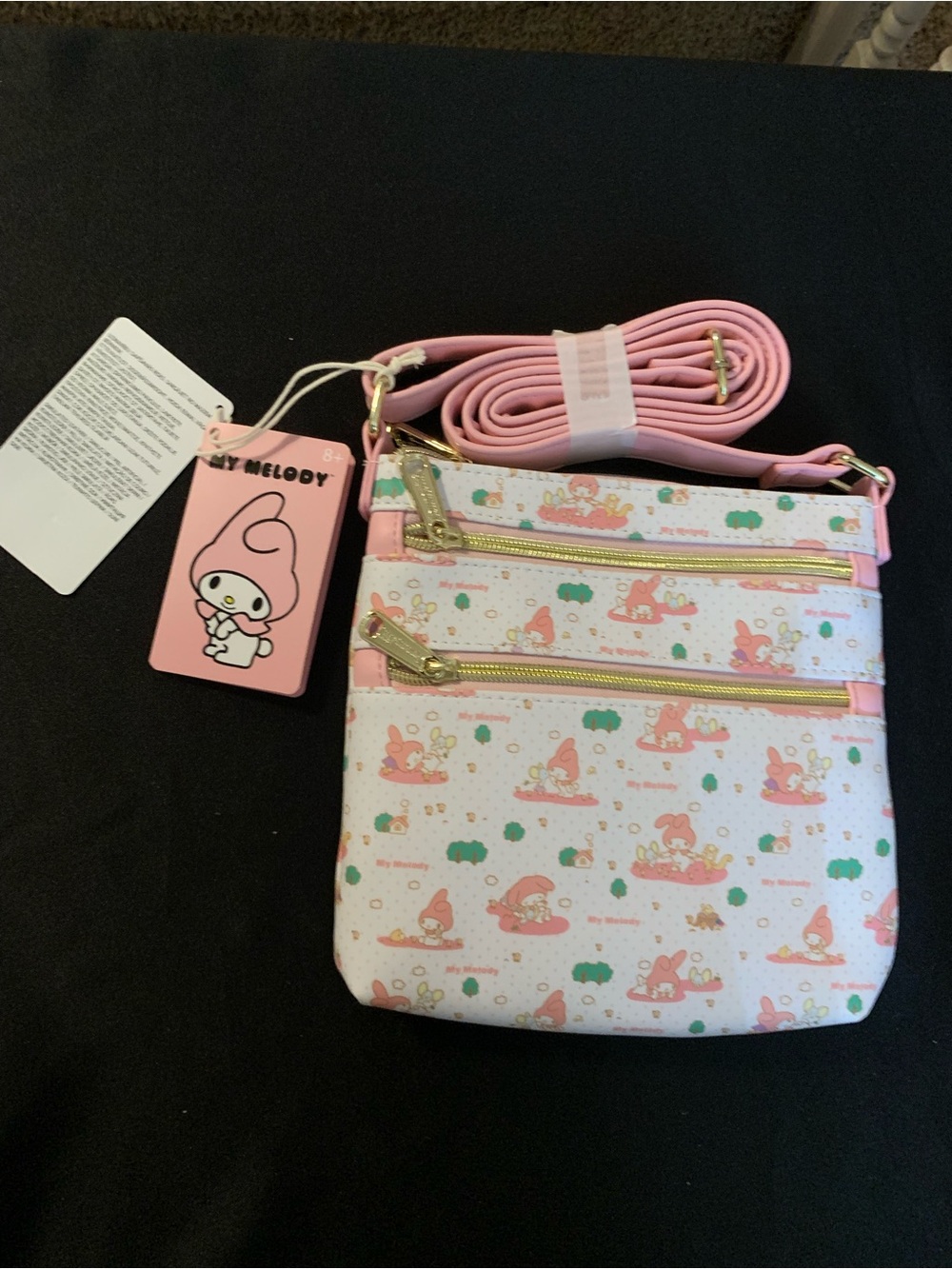 Sanrio My Melody Pink and White Crossbody Bag with Gold Accents